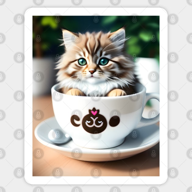 Adorable Cat Illustration - Modern Digital Art Sticker by Ai-michiart